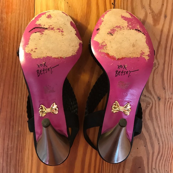 Betsey Johnson Black Braided Heels, EUC, 8 - Picture 7 of 14